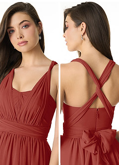 Azazie Olani Bridesmaid Dresses Terracotta A-Line Off the Shoulder Chiffon Convertible Dress image5