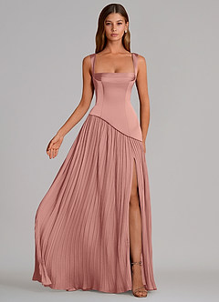 Azazie Stephanie Bridesmaid Dresses Rosette A-Line Pleated Stretch Satin Dress image4