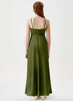 Azazie Kaylee Junior Olive A-Line with Belt Metallic Satin Dress image2