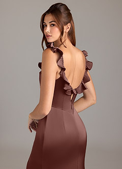 Azazie Callie Probar vestidos en casa Vestido de Rosa Polvorienta de Satén Elástico de Corte en A Convertible con Volante image2