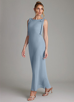 Azazie Luddie Bridesmaid Dresses Dusty Blue Mermaid Bow Chiffon Dress image1