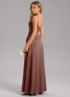 Azazie Azuree Bridesmaid Dresses Espresso A-Line Pleated Stretch Satin Dress image7