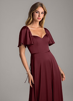 Azazie Chloe Bridesmaid Dresses Cabernet A-Line Sweetheart Neckline Stretch Satin Dress image6