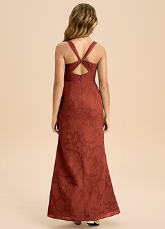 Azazie Mero Junior Jurk van Bloemen Burn-out met Kolom Geplooid Terracotta image8