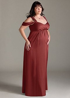 Azazie Rhea vestidos de dama de honor de maternidad Vestido Línea A Off The Shoulder Plisado Largo hasta el suelo Satén Elástico image10