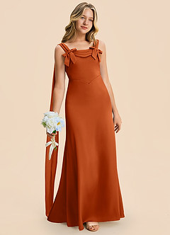 Azazie Chelsea Junior Burnt Orange Sheath Pleated Stretch Satin Dress image3