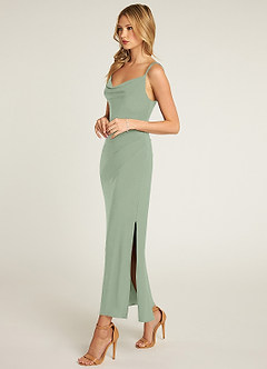 Azazie Chise Final Sale Agave Sheath Pleated Luxe Knit Dress image3