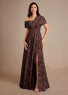 Azazie Milton Mother of the Bride Dresses Ganache A-Line Pleated Floral Burnout Dress image4