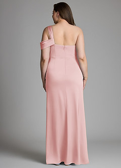 Azazie Wynter Bridesmaid Dresses Powder Pink Sheath One Shoulder Stretch Satin Dress image7