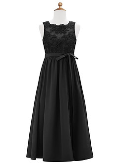Azazie Elly Junior Robe Trapèze en Mousseline de soie Dentelle Noir image6