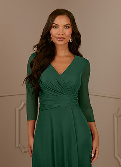 Azazie Annetta Mother of the Bride Dresses Dark Green A-Line V-Neck Pleated Mesh Dress image5