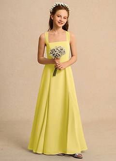 Azazie Tater Girls Formal Abiti da Ragazza di Fiori Abito A-Line in Chiffon Plissettato Canarino image4