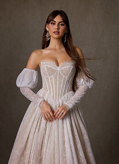 Azazie Sienna Trouwjurken Jurk van Kant met A-Lijn Sweetheart Halslijn Diamant Wit Naakt image5