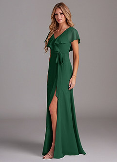 Azazie Lainey Bridesmaid Dresses Dark Green A-Line with Pockets Chiffon Dress image4