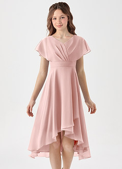 Azazie Graciela Junior Robe Trapèze en Mousseline de soie Plissée Rose Poudré image3