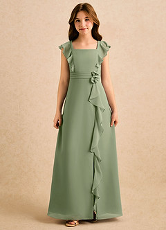 Azazie Soso Girls Formal Flower Girl Dresses Pistachio A-Line Pleated Chiffon Dress image3