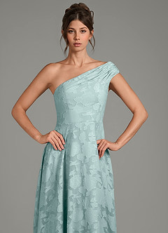 Azazie Melanie Brautjungfernkleider Eine Linie One-Shoulder Blumen-Burnout Kleid Nebel image5