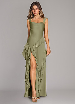 Azazie Sloane Robes de demoiselle d'honneur Robe Trapèze en Satin extensible Encolure en Forme de Cœur Pistache image1