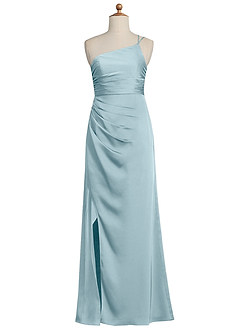 Azazie Eren Junior Moody Blue Sheath Pleated Stretch Satin Dress image8