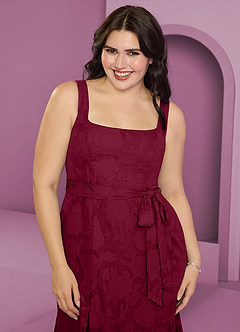 Barbie ♥ Azazie Bridesmaid Dresses Burgundy A-Line with Pockets Floral Burnout Dress image7