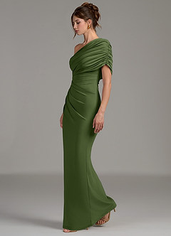 Azazie Essence Bridesmaid Dresses Olive Sheath One Shoulder Premium Stretch Jersey Dress image3