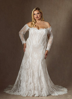 Azazie Katherine Wedding Dresses Diamond White Mermaid Off the Shoulder Tulle Dress image8