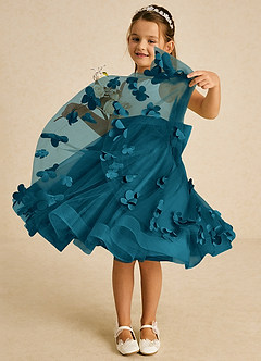 Azazie Sprout Abiti da Ragazza di Fiori Abito A-Line in Tulle Fiocco Blu Inchiostro image3