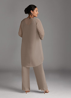 Azazie Frances Mother of the Bride Dresses Taupe Jumpsuit/Pantsuit Scoop Mesh Dress image12
