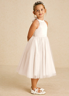 Azazie Dora Blumenmädchenkleider A-Linie Schleifen Tüll Kleid Alabaster Weiß image3
