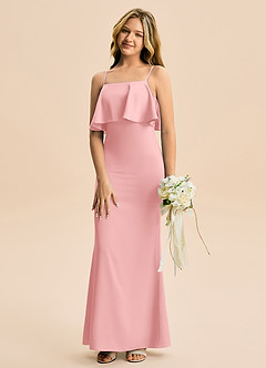 Azazie Galene Junior Powder Pink Mermaid Stretch Satin Dress image4