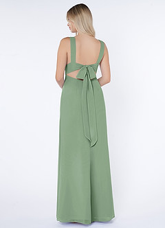 Azazie Christiana Robes de demoiselle d'honneur Robe Trapèze en Mousseline de soie Col V plissé Matcha image3