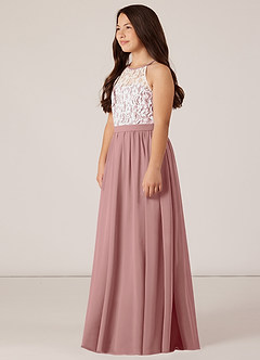 Azazie Fahari Junior Vestido de Rosa Polvorienta de Gasa de Corte En A con Encaje image3