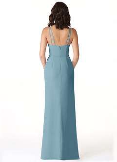 Azazie Leo Bridesmaid Dresses Moody Blue Mermaid V-Neck Pleated Chiffon Dress image2