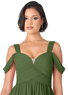 Azazie Lianne Jurken voor bruidsmeisjes Jurk van Chiffon met A-Lijn Off the Shoulder Olijf image5
