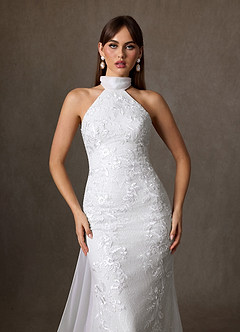 Azazie Kaiyana Hochzeitskleider Etui Hoher Kragen Spitze Kleid Diamantweiß image6