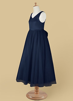 Azazie Marybell Flower Girl Dresses Dark Navy A-Line Bow Tulle Dress image11