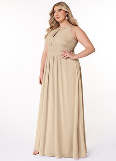 Azazie Bonnie Bridesmaid Dresses Champagne A-Line Keyhole Ruched Chiffon Dress image8