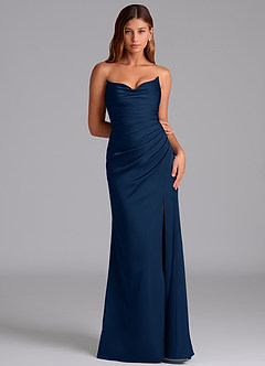 Azazie Claudelle Brautjungfernkleider Meerjungfrau-Linie Schulterfrei Stretch-Satin Kleid Dunkelmarine image6