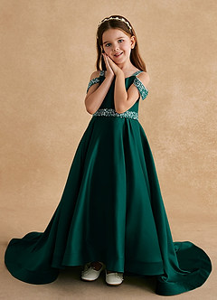 Azazie Jodi vestidos de niña de las flores Vestido de Pino de Satin Mate de Corte En A image5