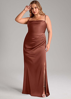 Azazie Leonis Bridesmaid Dresses Auburn Mermaid Pleated Stretch Satin Convertible Dress image11