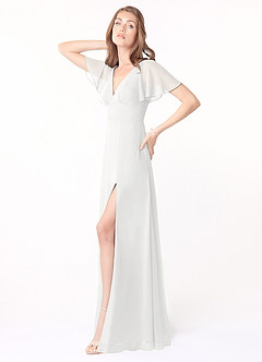 Azazie Kimber Robes de demoiselle d'honneur Robe Trapèze en Mousseline de soie Manches à volants Blanc image6