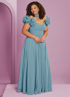 Barbie ♥ Azazie Bridesmaid Dresses Moody Blue A-Line Off the Shoulder Chiffon Convertible Dress image12