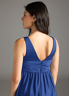 Azazie Yetta Maternity Bridesmaid Dresses A-Line Pleated Stretch Satin Floor-Length Dress image5