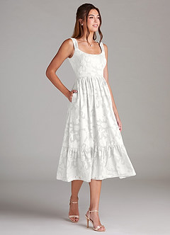 Azazie Alissa Bridesmaid Dresses White A-Line with Pockets Floral Burnout Dress image4