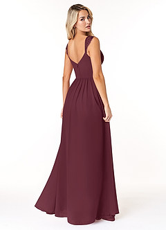 Azazie Cleobella Robes de demoiselle d'honneur Robe Trapèze en Mousseline de soie Dentelle en forme de cœur Cabernet image5