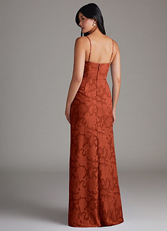Azazie Maci Bridesmaid Dresses Auburn Sheath Pleated Floral Burnout Dress image2