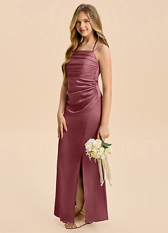 Azazie Nova Junior Desert Rose A-Line Pleated Stretch Satin Dress image4