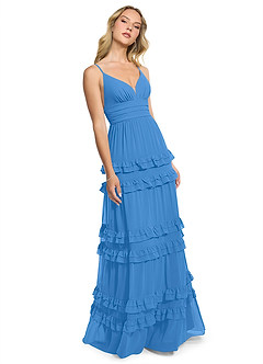 Azazie Rachel Jurken voor bruidsmeisjes Jurk van Chiffon met A-Lijn Blauwe Gaai image3