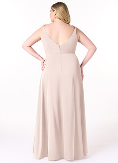 Azazie Dalilah Robes de demoiselle d'honneur Robe Trapèze en Satin extensible Col V plissé Rose Pâle image7