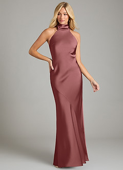 Azazie Velli Bridesmaid Dresses Amethyst Mermaid High Neck Stretch Satin Dress image3